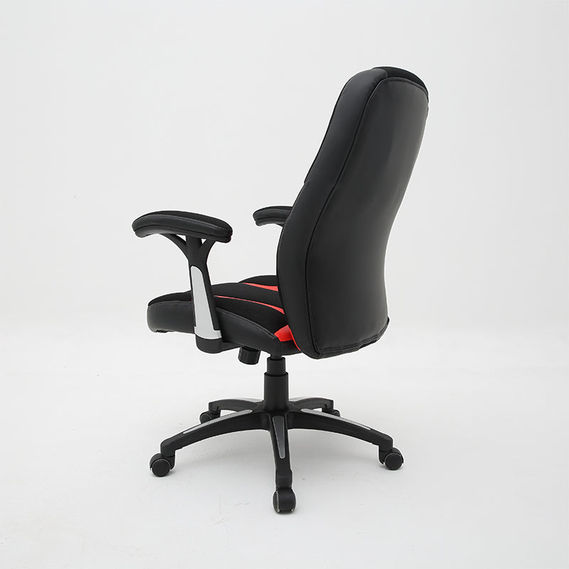 Gaming Office Chair High-Back Ergonomic Desk Chair with Breathable Mesh Premium PU Leather & Fabric Gaming Chair with 360° Swivel & Height Adjustment Black-Red Racing Style Chair for Home Office & Gaming