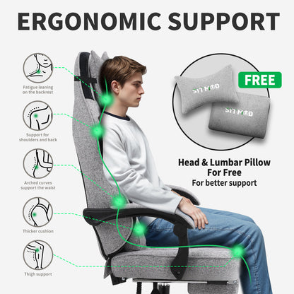 Gaming Chair Comfortable Video Game Chairs for Adults with Footrest High Back Headrest Lumbar Support Fabric Office Computer Desk Chair Reclining Ergonomic Big and Tall Silla Gamer