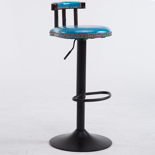 Bar Chair Bar Stool Adjustable Height Swivel Bar Stool with Rivet Trim and Vintage Short Backrest PU Leather or Printed Fabric Upholstered Black Metal Base Multifunctional Bar Stool for Home Bar Kitchen Island Pub Living Room Home Decor