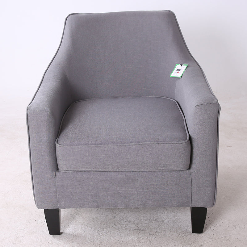 Sleek Gray Fabric Armchair Modern Contoured Design Sturdy Dark Wooden Legs Cozy Single Seater for Living Rooms & Reading Nooks