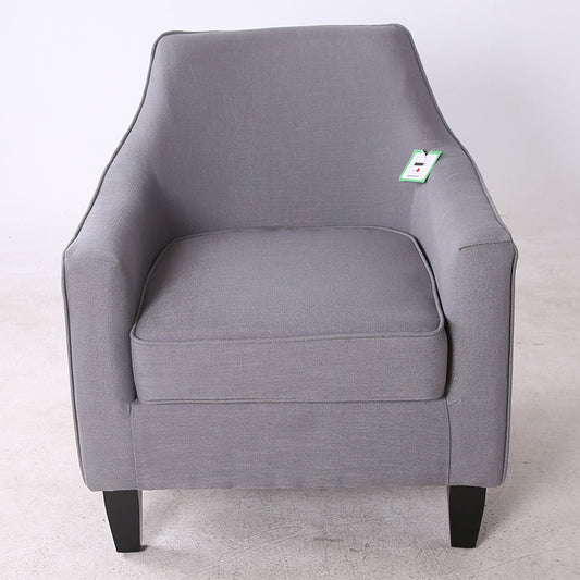 Sleek Gray Fabric Armchair Modern Contoured Design Sturdy Dark Wooden Legs Cozy Single Seater for Living Rooms & Reading Nooks