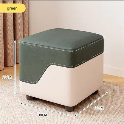 Square Footrest Stool with Solid Wood Frame Dual Tone Upholstered Ottoman Footstool with Non Slip Legs for Living Room Bedroom Entryway