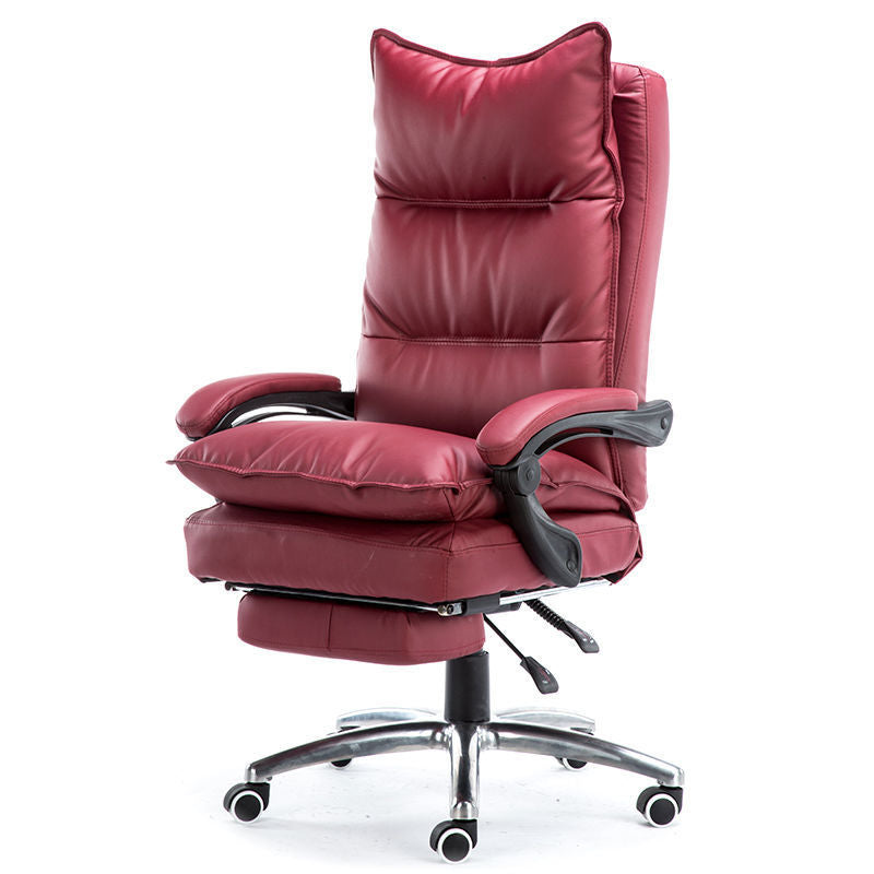 Brown Leather High-Back Office Chair Built-in Footrest Adjustable Plush Ergonomic Support for Home Work Relaxation & Cozy Lounging Sessions