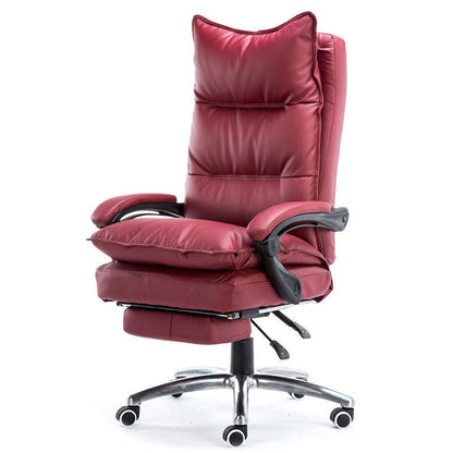 Brown Leather High-Back Office Chair Built-in Footrest Adjustable Plush Ergonomic Support for Home Work Relaxation & Cozy Lounging Sessions