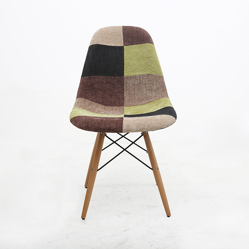 Retro Patchwork Fabric Armchair Classic Molded Back Wood-Metal Hybrid Frame & Artistic Color Blocks
