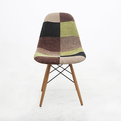 Retro Patchwork Fabric Armchair Classic Molded Back Wood-Metal Hybrid Frame & Artistic Color Blocks