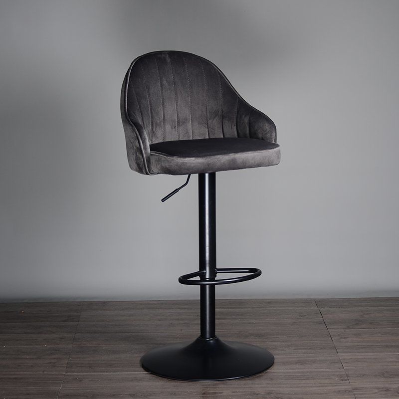 Bar Chair Bar Stool with Vertical Channel-Tufted Backrest Upholstered Cushion Black Metal Base Multifunctional Height Adjustable Swivel Stool for Home Bar Kitchen Island Pub Living Room Home Decor