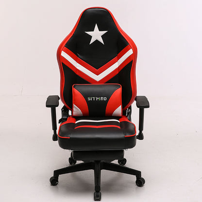 Captain America Style Ergonomic Gaming Chair High Back PU Leather Racing Chair with Footrest Adjustable Headrest Lumbar Pillow 180° Reclining Swivel Office Chair