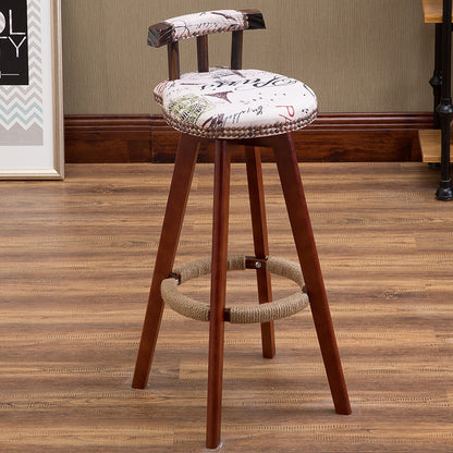 Bar Chair Bar Stool with Rivet Trim or Animal Print Fabric Cushion Short Backrest Solid Beech Wood Legs Multifunctional Fixed Height Bar Stool for Home Bar Kitchen Island Pub Living Room Home Decor