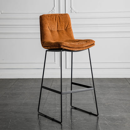 Bar Chair Modern Upholstered Bar Stool with Fabric or Leather Cushion Black Metal Sled Legs Fixed Height Counter Bar Stool for Home Bar Kitchen Island Pub Living Room Home Decor