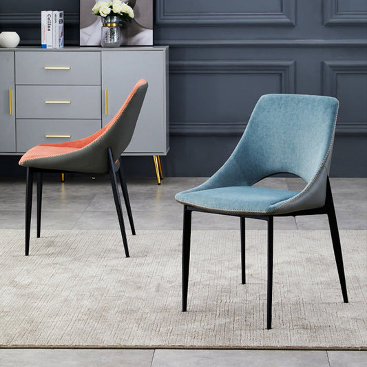 Light Luxury Contrast Dining Chair Velvet-Leather Mix 108° Ergonomic Back & Stylish Stitching for Modern Spaces