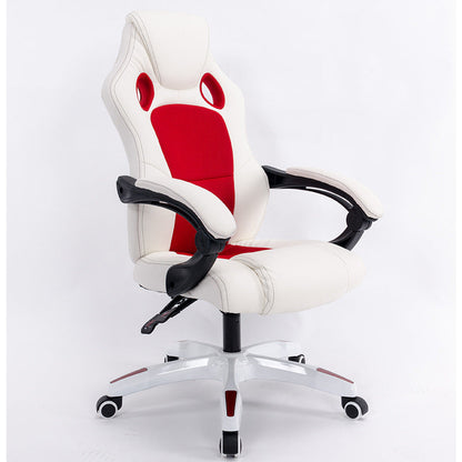 Black Leather-Mesh Gaming Chair Breathable Back Holes Adjustable Arms Ergonomic Support for Extended Gaming Office Work and Leisure