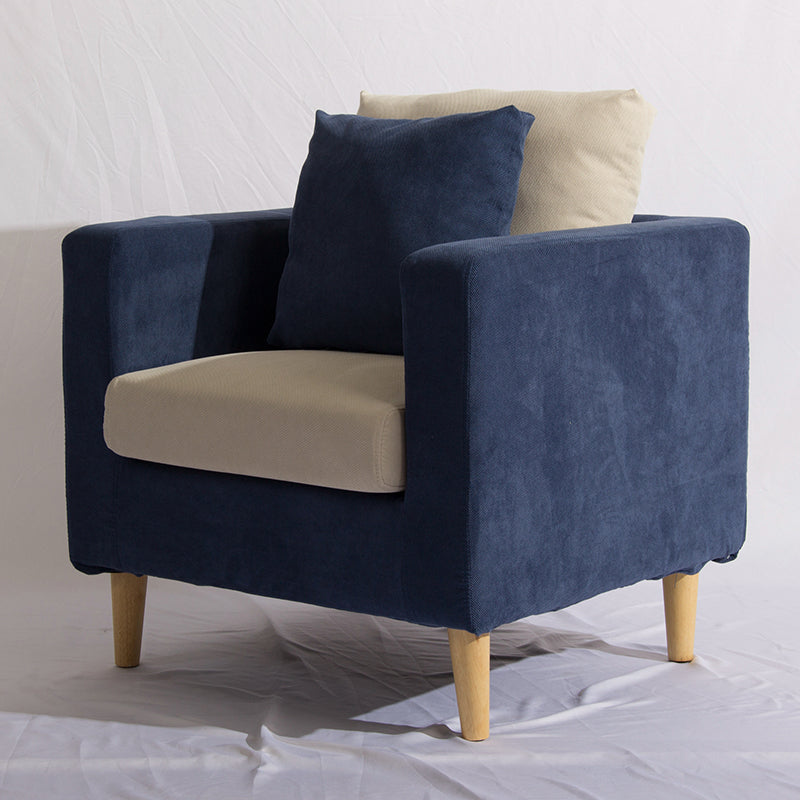 Modern Navy & Beige Fabric Loveseat Two Seater Sofa with Wooden Legs