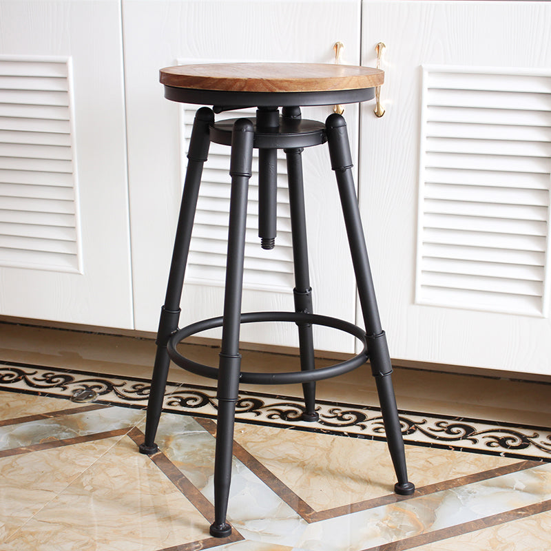 Bar Chair Bar Stool with Industrial Pipe Legs Wood/Leather Seat Black Metal Base Multifunctional Height Adjustable Swivel Stool for Home Bar Kitchen Island Pub Living Room Home Decor