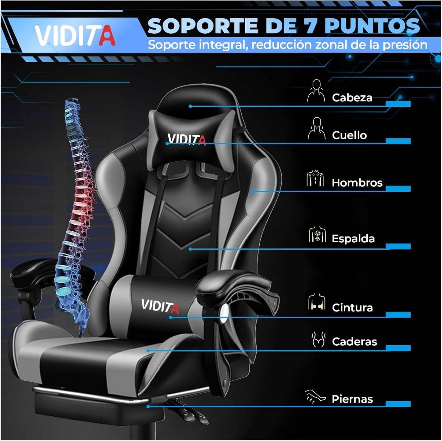 Ergonomic Gaming Chair High Back PU Leather Racing Style Computer Chair with Footrest Adjustable Headrest Lumbar Pillow 90°-135° Reclining Swivel Office Chair