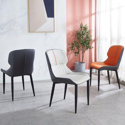 Modern Contrast-Color Dining Chair Leather Upholstery Curved Back Striped Detail for Stylish Dining Spaces