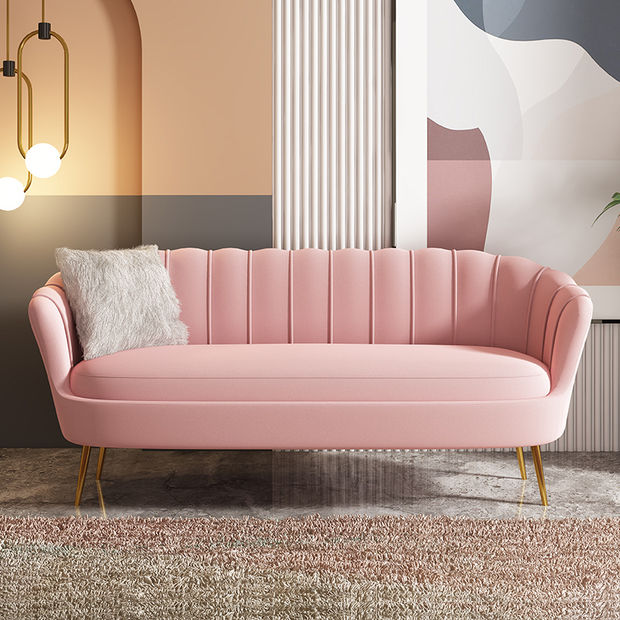 Shell Texture Velvet Sofa Dutch Velvet Fabric Gold Metal Legs Multi-Size Options