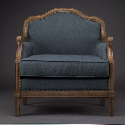 Vintage Tufted Armchair with Wooden Frame Beige Upholstery and Nailhead Trim