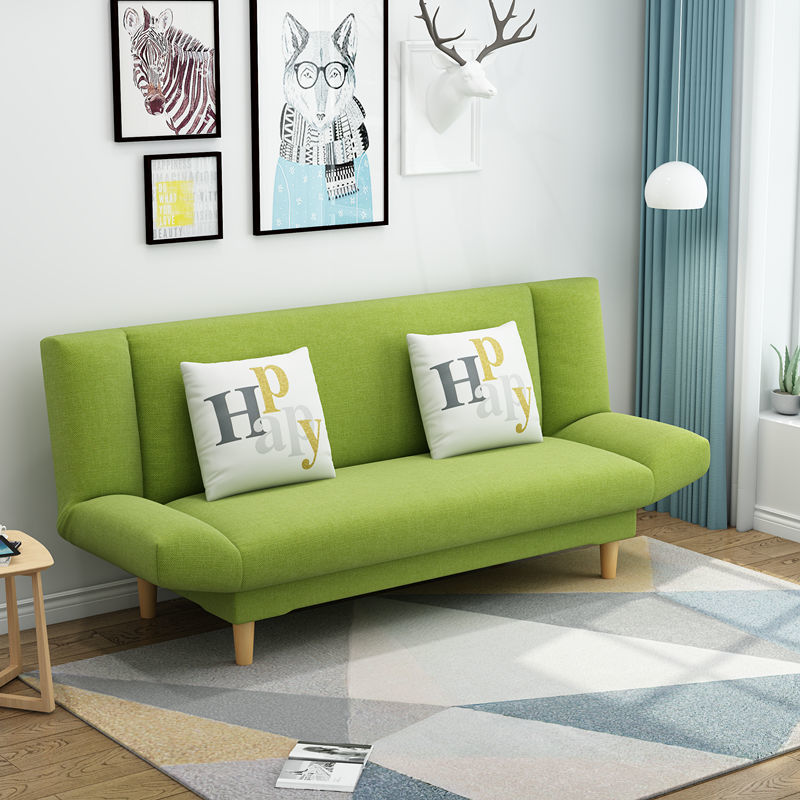 Foldable Multi-Color Sofa Bed Fun Pattern Pillows Wooden Legs Compact Living Design