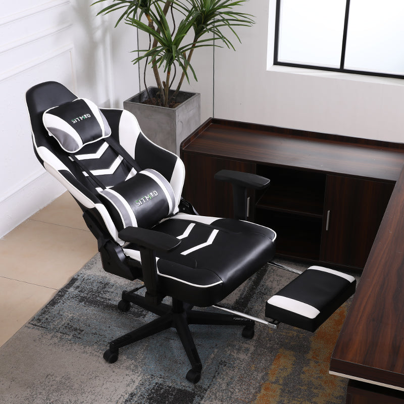 Ergonomic Gaming Chair High Back PU Leather Racing Style Computer Chair with Footrest Headrest Lumbar Pillow Adjustable Armrests for Gaming Office and Relaxation