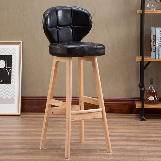 Bar Chair Bar Stool with Tufted Backrest and Cushion PU Leather Upholstered Solid Wood Legs Fixed Height Counter Bar Stool for Home Bar Kitchen Island Pub Living Room Home Decor