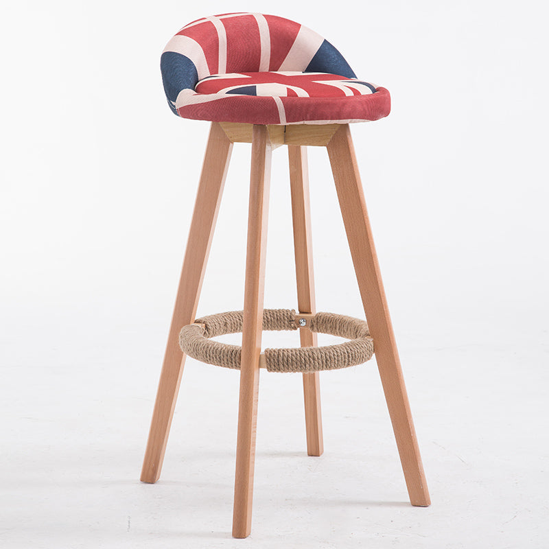 Bar Chair Bar Stool with Hemp Rope Wrapped Footrest Bucket Seat Design Fabric Upholstered Solid Beech Wood Legs Multifunctional Counter Chair for Home Bar Kitchen Island Cafe Pub Indoor Home Decoration
