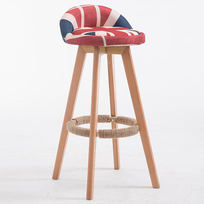 Bar Chair Bar Stool with Hemp Rope Wrapped Footrest Bucket Seat Design Fabric Upholstered Solid Beech Wood Legs Multifunctional Counter Chair for Home Bar Kitchen Island Cafe Pub Indoor Home Decoration