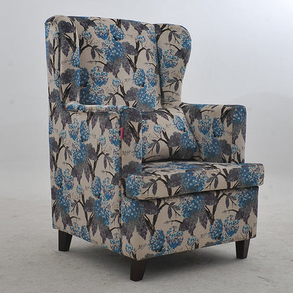 Modern Brown Wingback Armchair: Upholstered Fabric with White Geometric Crackle Pattern, Single Seater for Stylish Living Room/Office Decor