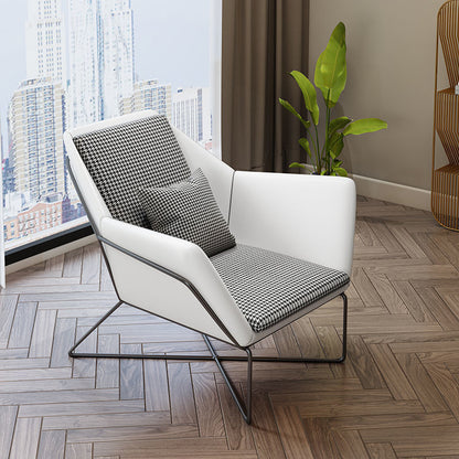 Modern Lounge Armchair Houndstooth Fabric Contrast Leather & Metal Frame with Ottoman Option