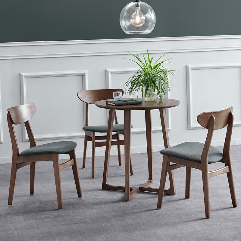 Nordic Minimalist Dining Chair Crescent Solid Wood Back Fabric Cushion & Warm Wood Finish