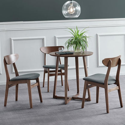 Nordic Minimalist Dining Chair Crescent Solid Wood Back Fabric Cushion & Warm Wood Finish
