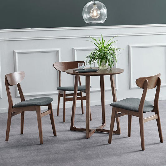 Nordic Minimalist Dining Chair Crescent Solid Wood Back Fabric Cushion & Warm Wood Finish