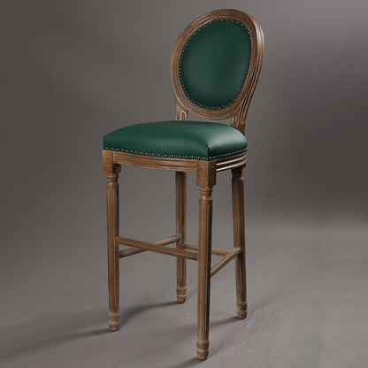 Vintage Wooden Bar Stool with Pirate Skull Design Distressed Finish & Upholstered Seat for Home/Bar