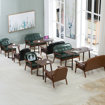 Modern Green Leather Loveseat with Wooden Frame Tufted Design for Living Room