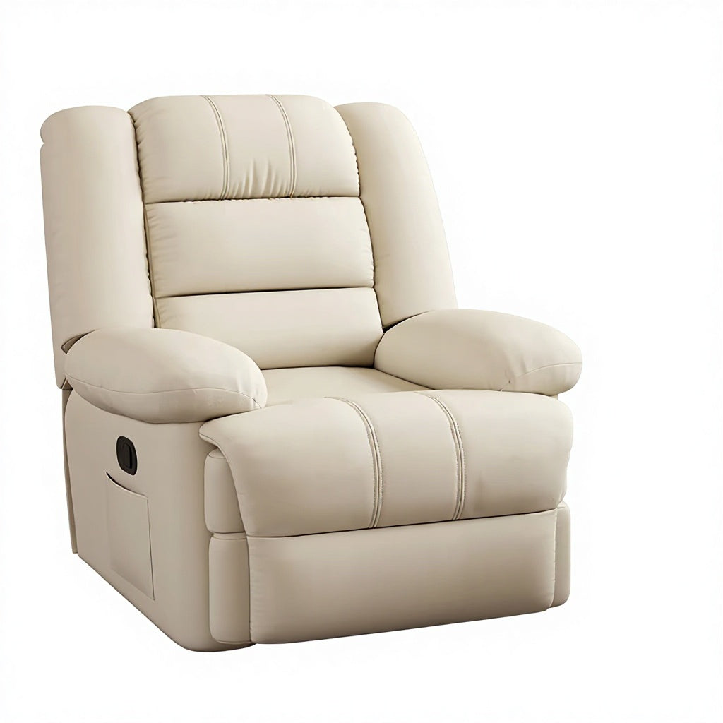 PU Leather Manual Recliner Chair Single Seater Functional Sofa Living Room Lounge Chair with Side Pocket Adjustable Home Theater Seating