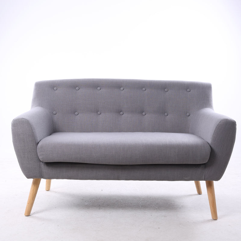 Gray Button-Tufted 2-Seater Sofa Soft Fabric Wooden Legs Modern Curved Design for Stylish Living Rooms & Cozy Apartment Areas