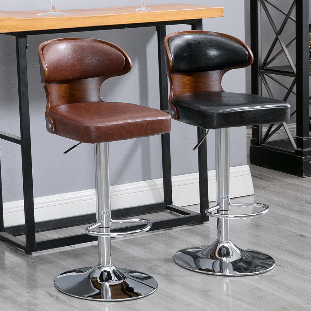 Bar Chair Bar Stool with Curved Wood Backrest Upholstered Seat Chrome Metal Base Multifunctional Height Adjustable Swivel Stool for Home Bar Kitchen Island Pub Living Room Home Decor