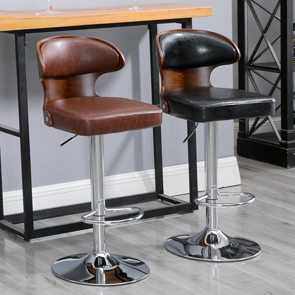 Bar Chair Bar Stool with Curved Wood Backrest Upholstered Seat Chrome Metal Base Multifunctional Height Adjustable Swivel Stool for Home Bar Kitchen Island Pub Living Room Home Decor