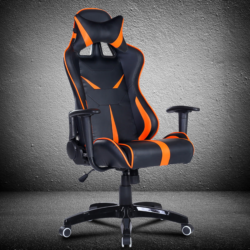 Mecha-Style Gaming Chair Multi-Color Ergonomic Reclining Chair with PU Leather Upholstery