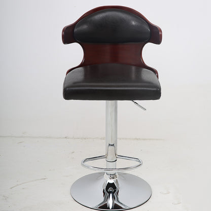 Bar Chair Bar Stool with Contoured Wood Backrest PU Leather Seat Chrome Metal Base Multifunctional Height Adjustable Swivel Stool for Home Bar Kitchen Island Pub Living Room Home Decor