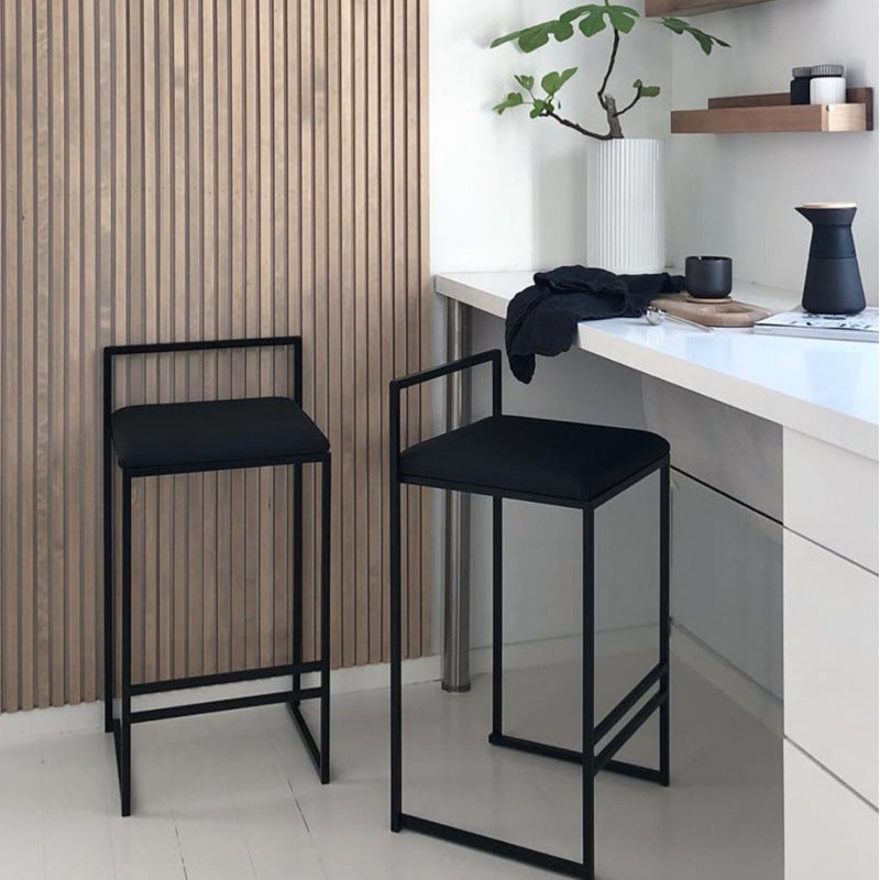 Bar Chair Bar Stool with Minimalist Square Frame Velvet Cushion Black Metal Base Stationary Stool for Home Bar Kitchen Island Pub Living Room Home Decor