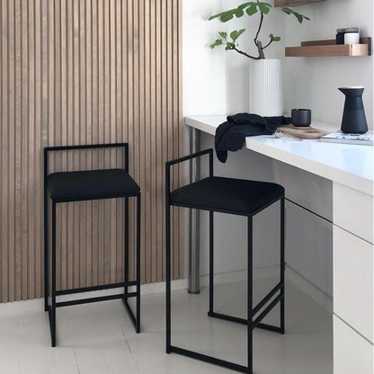 Bar Chair Bar Stool with Minimalist Square Frame Velvet Cushion Black Metal Base Stationary Stool for Home Bar Kitchen Island Pub Living Room Home Decor