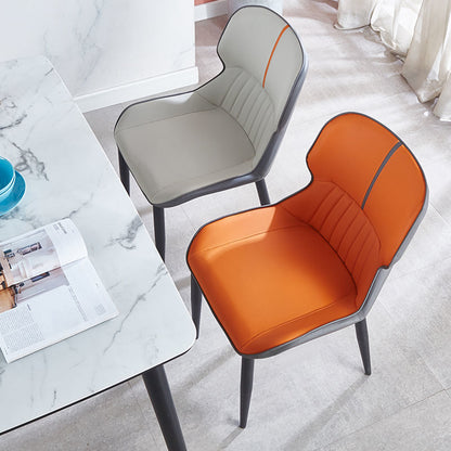 Modern Contrast-Color Dining Chair Leather Upholstery Curved Back Striped Detail for Stylish Dining Spaces