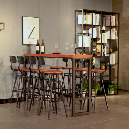 Bar Chair Bar Stool with Industrial Pipe Legs Wood/Leather Seat Black Metal Base Multifunctional Height Adjustable Swivel Stool for Home Bar Kitchen Island Pub Living Room Home Decor