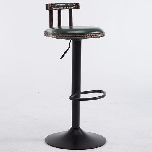 Bar Chair Bar Stool Adjustable Height Swivel Bar Stool with Rivet Trim and Vintage Short Backrest PU Leather or Printed Fabric Upholstered Black Metal Base Multifunctional Bar Stool for Home Bar Kitchen Island Pub Living Room Home Decor