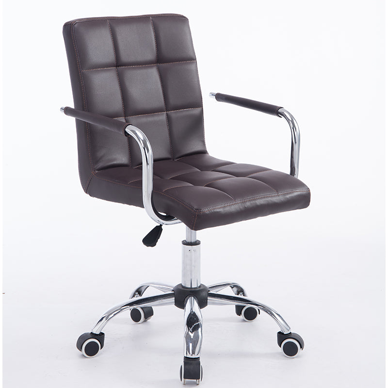 Bar Chair Bar Stool with Grid Quilted Cushion PU Leather Upholstered Chrome Metal Armrests and Casters Multifunctional Adjustable Height Swivel Stool for Home Bar Kitchen Island Pub Living Room Home Decor