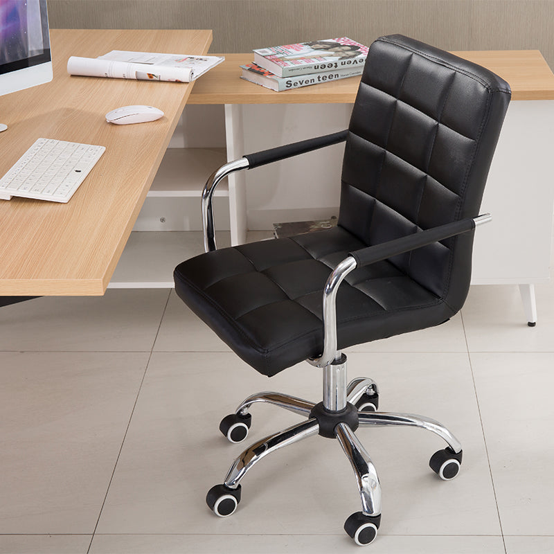 Bar Chair Bar Stool with Grid Quilted Cushion PU Leather Upholstered Chrome Metal Armrests and Casters Multifunctional Adjustable Height Swivel Stool for Home Bar Kitchen Island Pub Living Room Home Decor