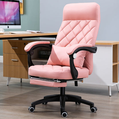 Black Quilted Leather High-Back Office Chair Footrest, Adjustable  Ergonomic Support for Daily Luxurious Work & Cozy Relaxation in Home Workspaces