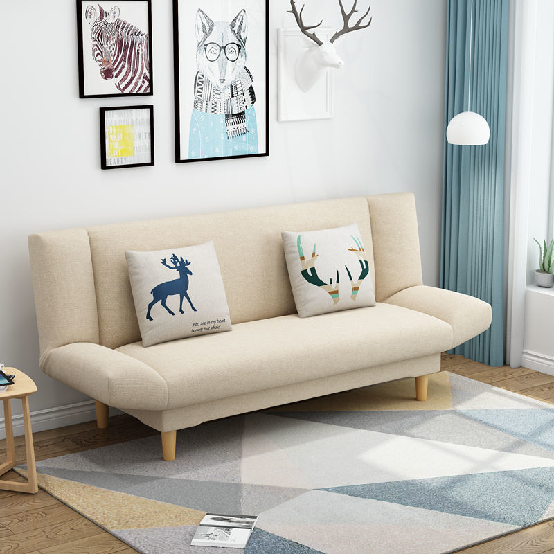 Foldable Multi-Color Sofa Bed Fun Pattern Pillows Wooden Legs Compact Living Design