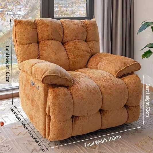 Recliner Sofa with Adjustable Back and Footrest, Faux Fabric Lazy Sofa for Living Room Bedroom, Comfortable Relaxing Lounge Chair with Remote Control and Phone Holder